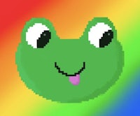 a green frog on a rainbow background