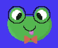 a green frog with glasses and a bow tie